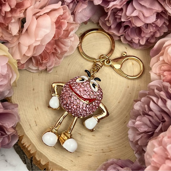 Whimsical Pink Crystal M&M Character Keychain Charm - Picture 9 of 16
